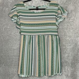 Emery Rose 3X Shirt Top Green Striped Cap Short Sleeve Scoop Neck Peplum Womens